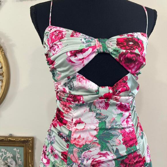 For Love & Lemons Mint Floral Cutout Ruched Midi Dress - Picture 3 of 8